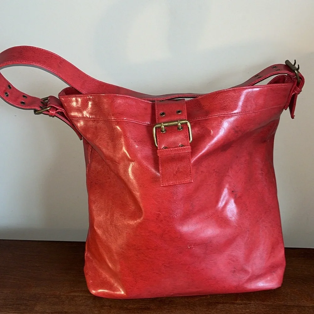 Large Red Vegan Lined Tote Bag